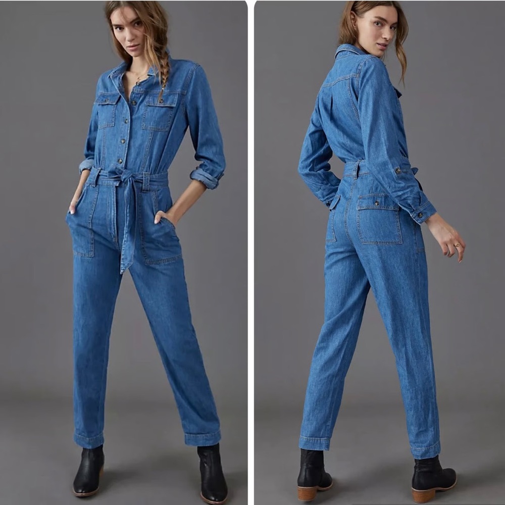Anthropologie Pilcro Denim Utility Belted Straight Leg Jumpsuit, Size XL